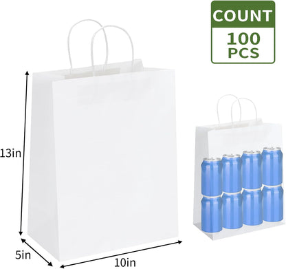 Paper Bags,White,100pcs,10*5*13 Inch